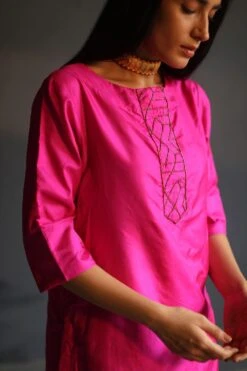 Shorshe Bright Pink Silk Kurta & Gold Tissue Sharara Set -Deals Toggora Store hkpnkslk set 4