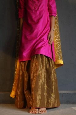 Shorshe Bright Pink Silk Kurta & Gold Tissue Sharara Set -Deals Toggora Store hkpnkslk set 5
