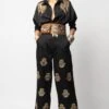 Heirloom By Rara Avis Black Trousers With Embroidered Hamsa Motifs