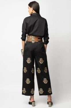 Heirloom By Rara Avis Black Trousers With Embroidered Hamsa Motifs -Deals Toggora Store hl 202107 3