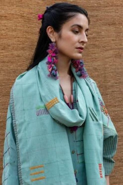 Sunira Designs Blue Embroidered Stole -Deals Toggora Store j2230a 5