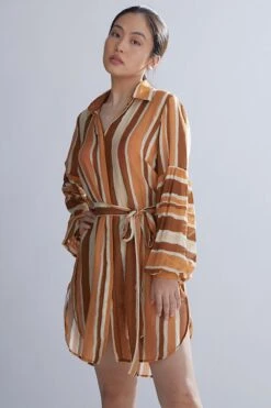 KoAi Chanderi Silk Striped Shirt Dress