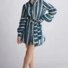 KoAi Teal Striped Shirt Dress