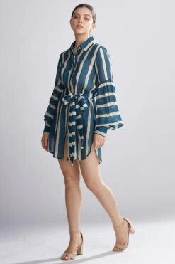 KoAi Teal Striped Shirt Dress -Deals Toggora Store kofw20068 3