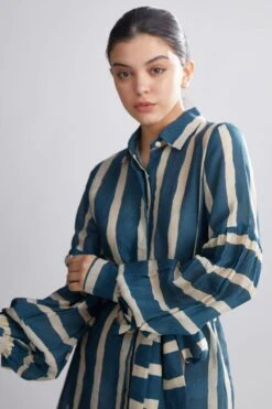 KoAi Teal Striped Shirt Dress -Deals Toggora Store kofw20068 4