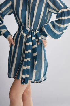 KoAi Teal Striped Shirt Dress -Deals Toggora Store kofw20068 5