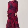 KoAi Dark Pink Floral Printed Frill Dress -Deals Toggora Store koss21057 1