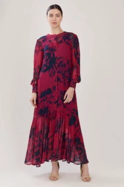 KoAi Dark Pink Floral Printed Frill Dress