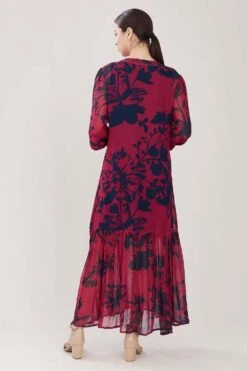 KoAi Dark Pink Floral Printed Frill Dress -Deals Toggora Store koss21057 3