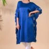 Blue Silk Kaftan With Lotus Bandhni Motifs -Deals Toggora Store lotuskaf4 1