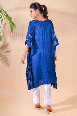 Blue Silk Kaftan With Lotus Bandhni Motifs -Deals Toggora Store lotuskaf4 4