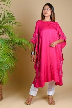 Blue Silk Kaftan With Lotus Bandhni Motifs -Deals Toggora Store lotuskaf4 5