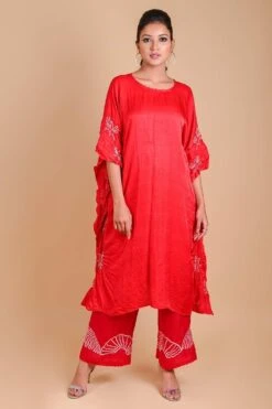 Blue Silk Kaftan With Lotus Bandhni Motifs -Deals Toggora Store lotuskaf4 6