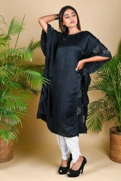Blue Silk Kaftan With Lotus Bandhni Motifs -Deals Toggora Store lotuskaf4 7