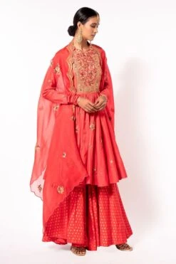 Petticoat Lane By Divya Pink Floral Embroidered Sharara & Cape Set -Deals Toggora Store pl0705 2