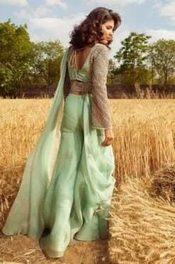 Ridhima Bhasin Aqua Embroidered Sharara Set With Drape -Deals Toggora Store rbss21 01 3