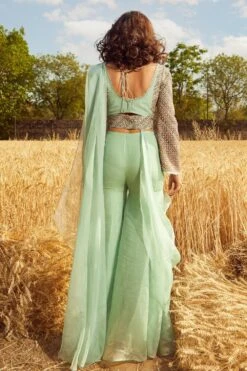 Ridhima Bhasin Aqua Embroidered Sharara Set With Drape -Deals Toggora Store rbss21 01 4