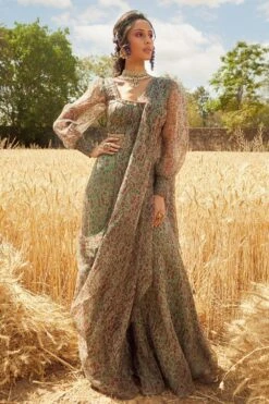 Ridhima Bhasin Aqua Printed Sharara Sari Set