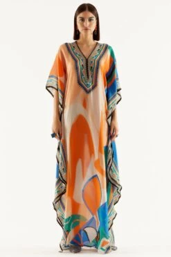 Rajdeep Ranawat Orange V Neck Printed Kaftan