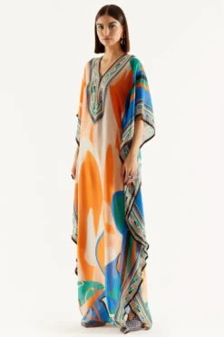 Rajdeep Ranawat Orange V Neck Printed Kaftan 9 Rajdeep Ranawat Orange V Neck Printed Kaftan -Deals Toggora Store rr 1151 3