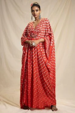 Rajdeep Ranawat Bandhni Printed Kaftan With A Belted Empire -Deals Toggora Store rr 807 3