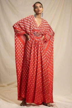 Rajdeep Ranawat Bandhni Printed Kaftan With A Belted Empire -Deals Toggora Store rr 807 4
