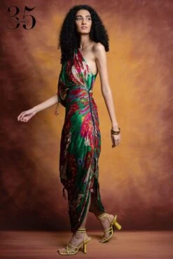 Saaksha & Kinni Green Floral Printed & Micro Pleated Sari Dress -Deals Toggora Store sk 229sk30 2