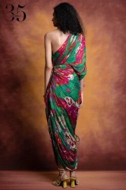 Saaksha & Kinni Green Floral Printed & Micro Pleated Sari Dress -Deals Toggora Store sk 229sk30 5