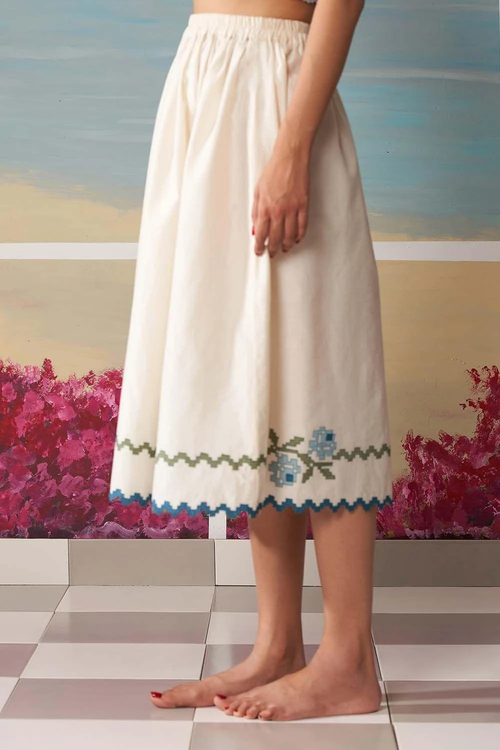 Ikai Ivory Midi Skirt With Floral Applique Details 4 Ikai Ivory Midi Skirt With Floral Applique Details - Image 2
