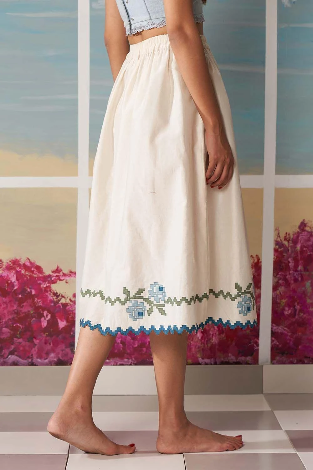 Ikai Ivory Midi Skirt With Floral Applique Details 5 Ikai Ivory Midi Skirt With Floral Applique Details - Image 3