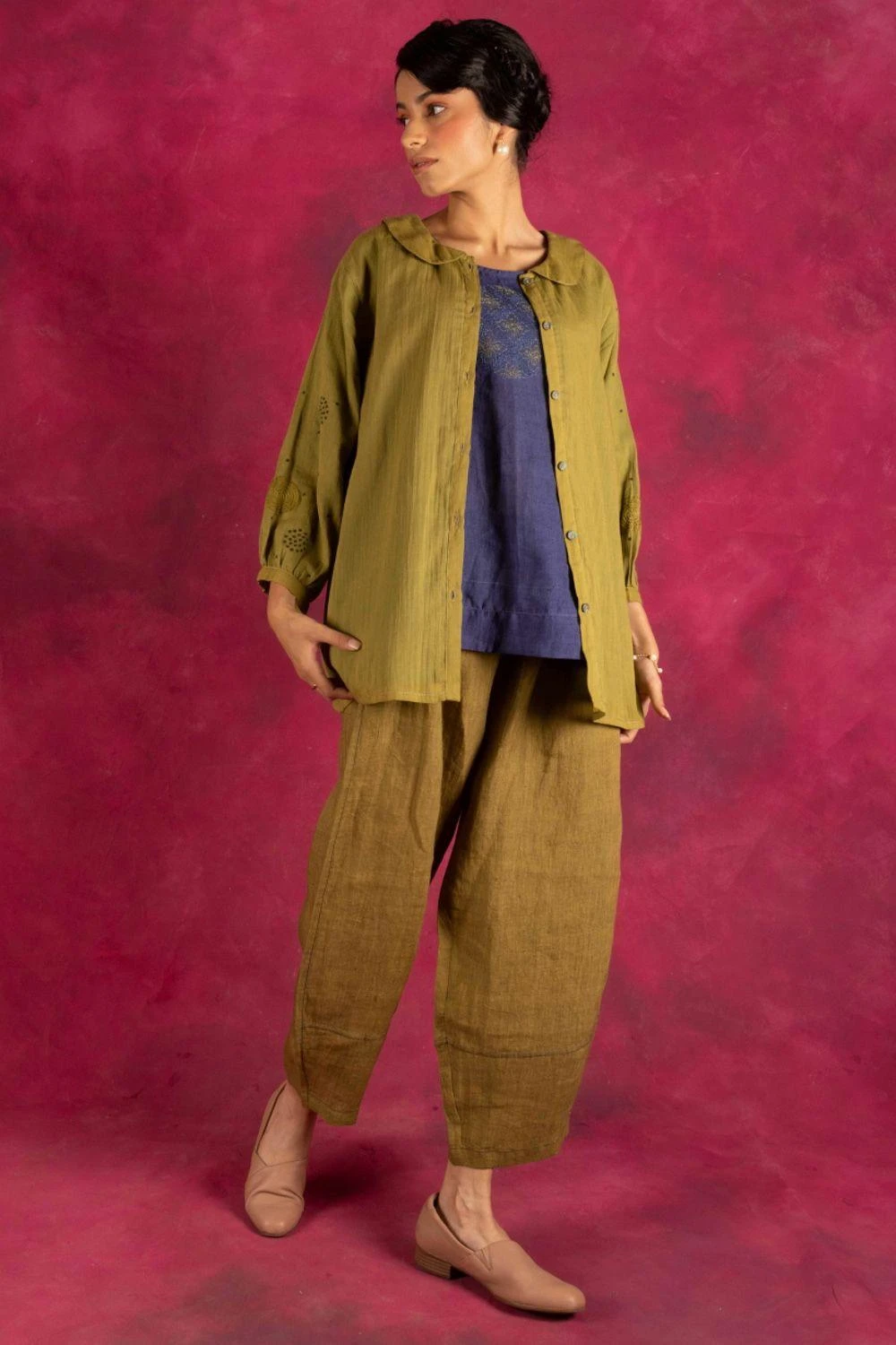 Indigene Linen Olive Green Slouch Pants 4 Indigene Linen Olive Green Slouch Pants - Image 2