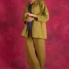Indigene Linen Olive Green Slouch Pants