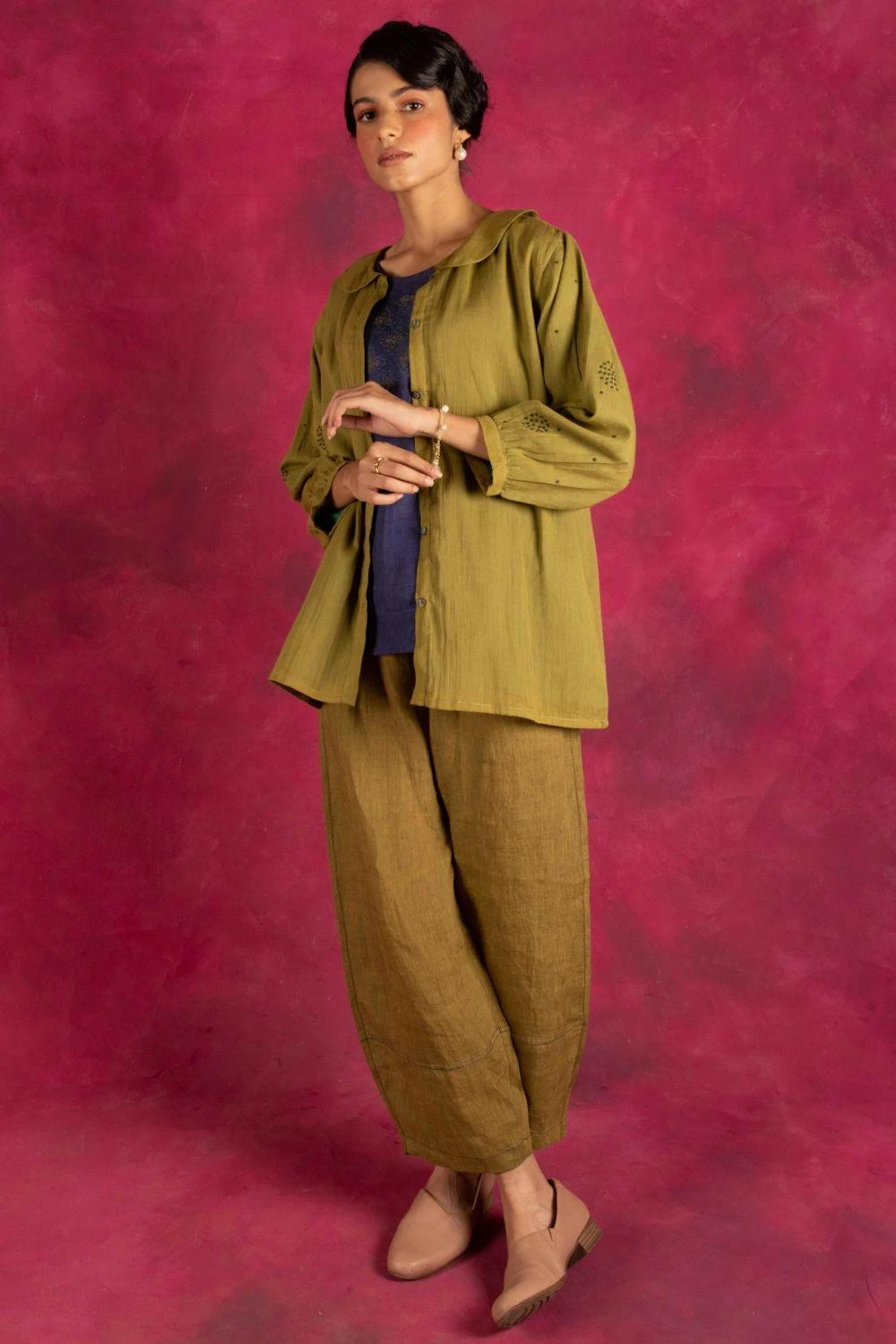 Indigene Linen Olive Green Slouch Pants 3 Indigene Linen Olive Green Slouch Pants