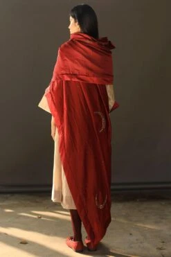 Shorshe Red Chanderi Stole With Zardosi Embroidery -Deals Toggora Store stl chand rd chnd 2