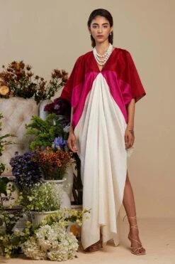 Twinkle Hanspal Colour Blocked Handloom Chanderi Kaftan