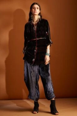 Sunira Designs Hand-block Printed Velvet Cowl Pants