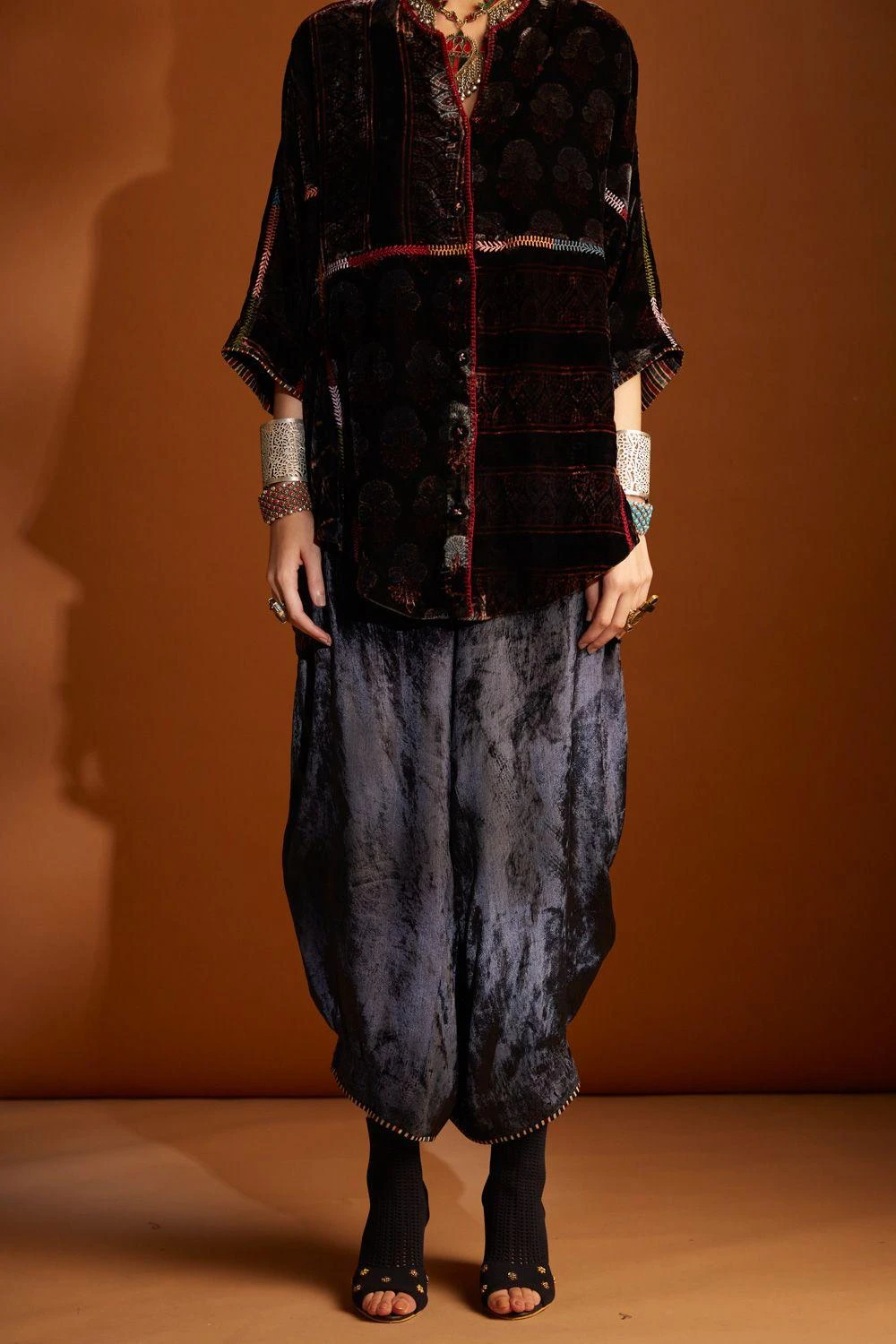 Sunira Designs Hand-block Printed Velvet Cowl Pants 6 Sunira Designs Hand-block Printed Velvet Cowl Pants - Image 4