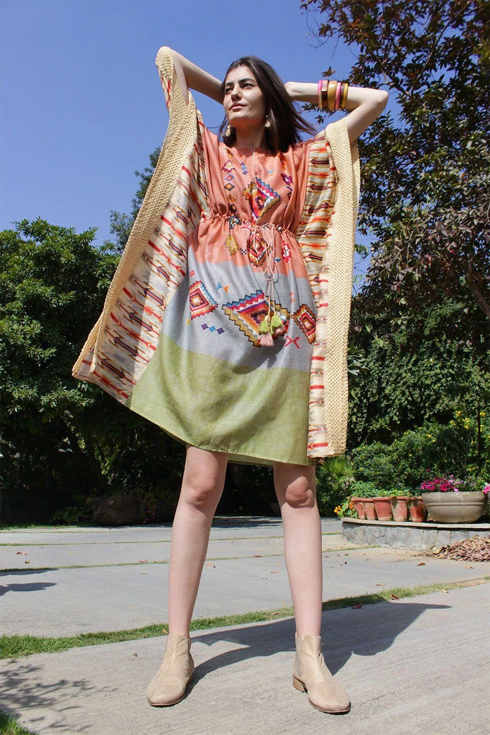 Varun Bahl Pret Kilim Pattern Drawstring Kaftan 3 Varun Bahl Pret Kilim Pattern Drawstring Kaftan