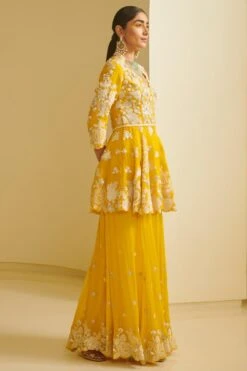 Varun Bahl Yellow Sharara Set With Threadwork Embroidery -Deals Toggora Store vbss21rnsh 08 2