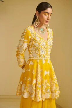 Varun Bahl Yellow Sharara Set With Threadwork Embroidery -Deals Toggora Store vbss21rnsh 08 3