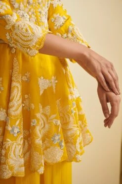 Varun Bahl Yellow Sharara Set With Threadwork Embroidery -Deals Toggora Store vbss21rnsh 08 4