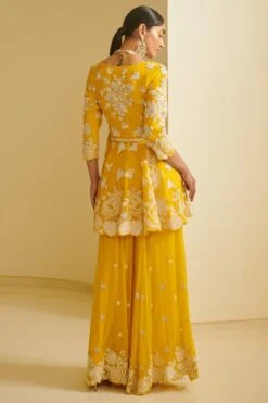 Varun Bahl Yellow Sharara Set With Threadwork Embroidery -Deals Toggora Store vbss21rnsh 08 6